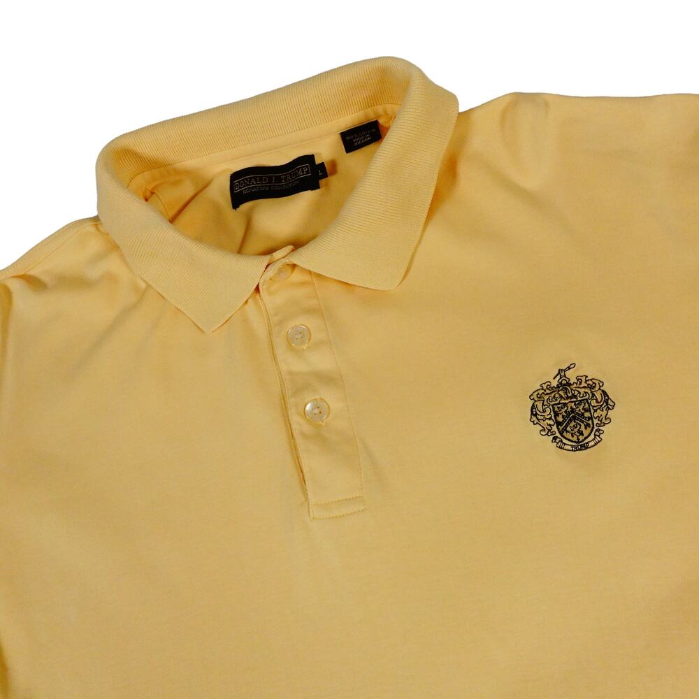 Donald J Trump Signature Collection Crest Yellow Cotton Golf Polo Shirt Large